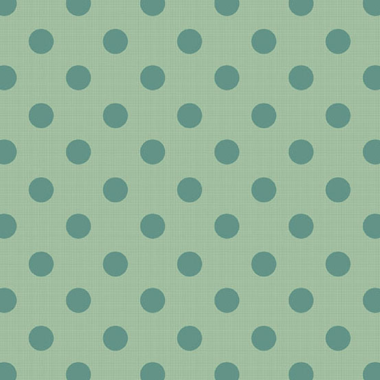 Pattern of teal circles on a light green fabric.