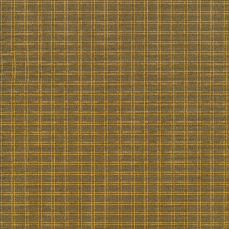 Warm olive green fabric with an overlapping gridded design.