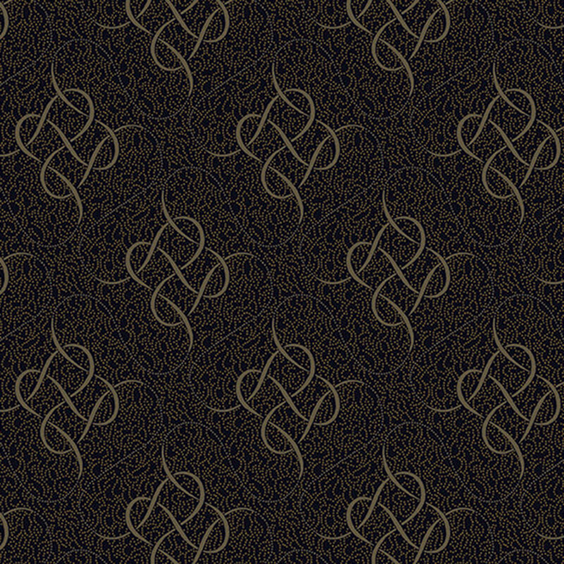 Black fabric with an intricate, intertwined design on a dotted background.