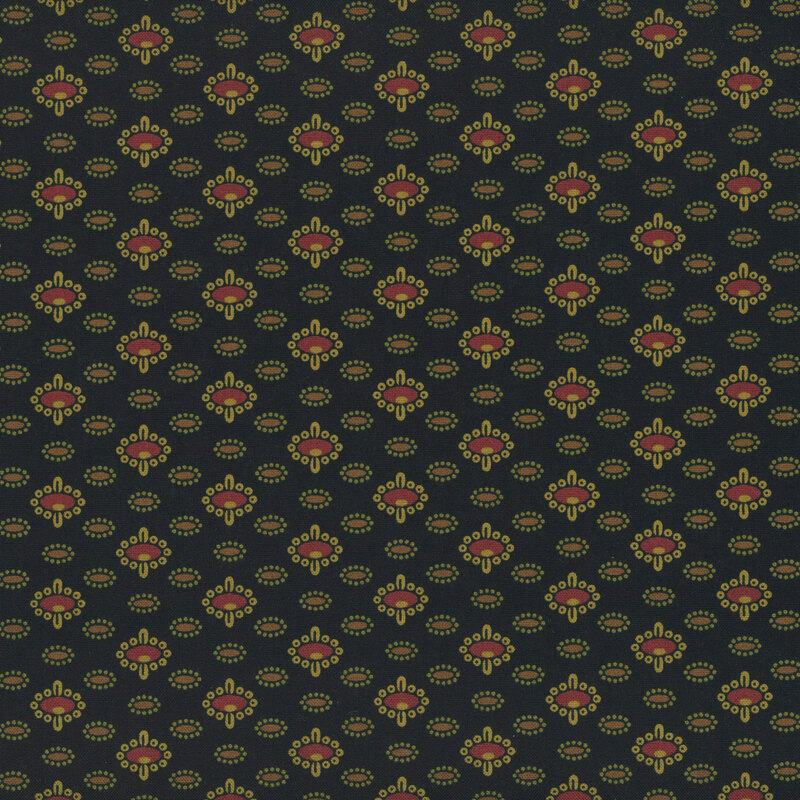 Black fabric with columns of abstract shapes.