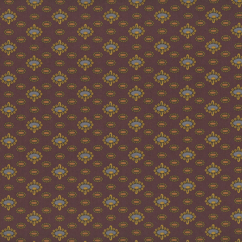 Mulberry brown fabric with columns of abstract shapes.