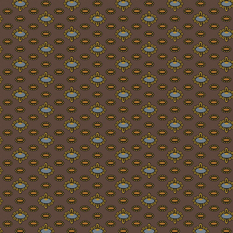 Brown fabric with columns of abstract shapes.