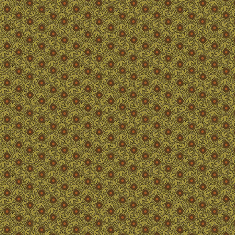 Green fabric with diagonal rows of small flowers.