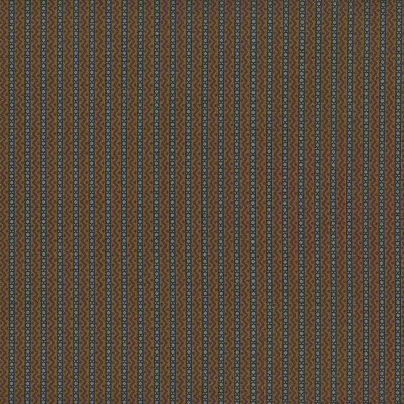 Brown fabric with dotted stripes and zigzag stripes interspersed between.