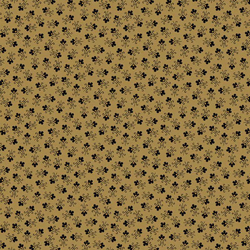 Tan fabric with tossed abstract floral shapes.