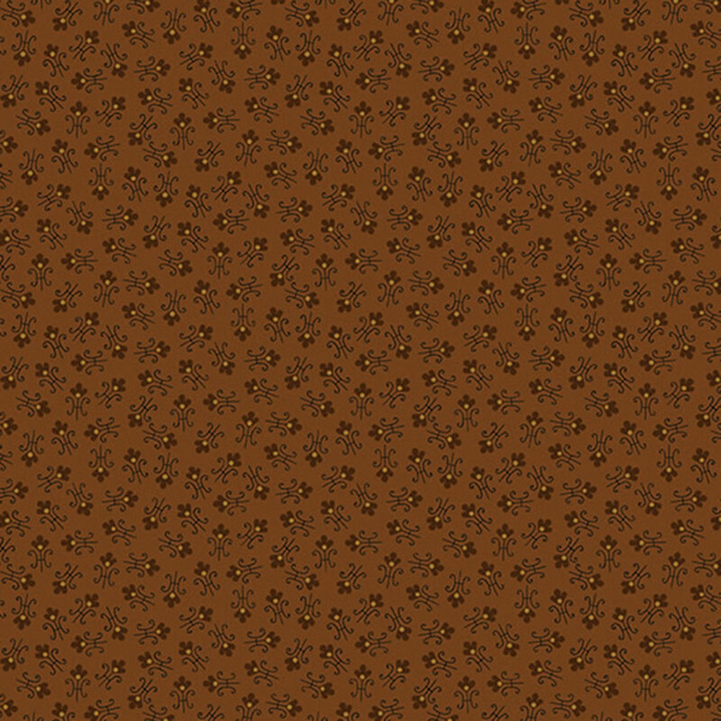 Brown fabric with tossed abstract floral shapes.