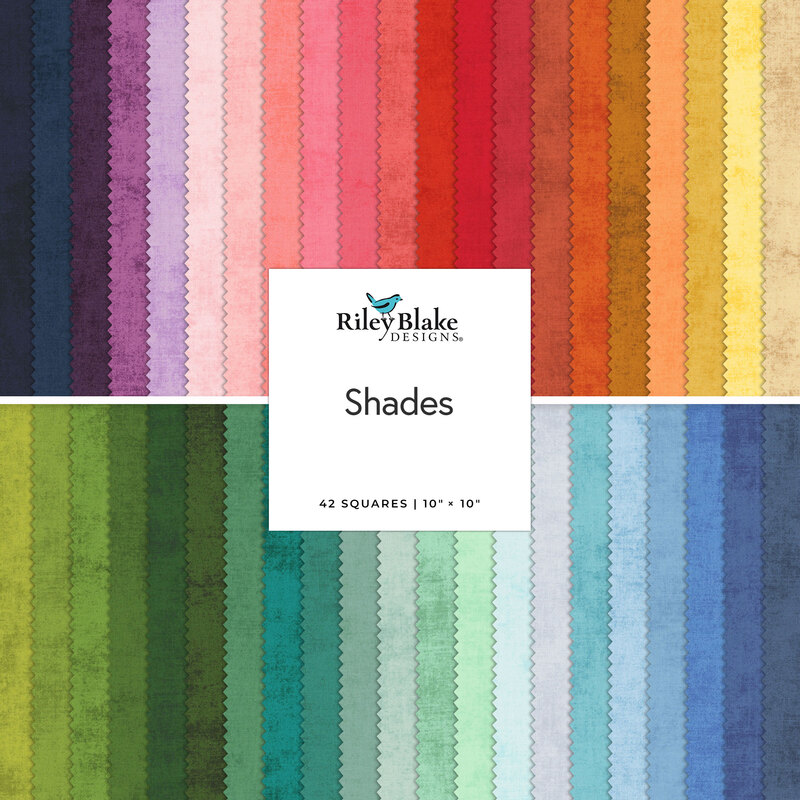 A stacked collage of the rainbow fabrics in the Shades 10