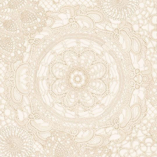 Cream fabric featuring an intricate lace design with floral motifs