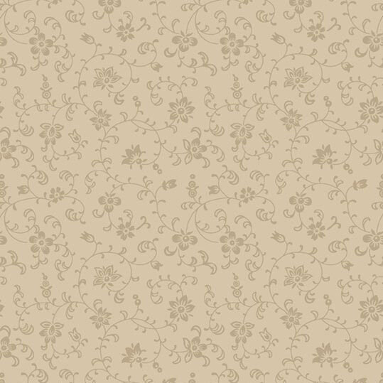 A tonal beige fabric with a delicate floral pattern featuring swirls and small flowers.