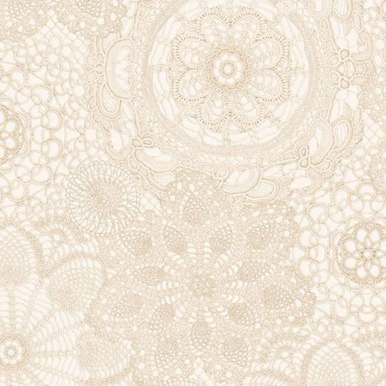 Cream fabric featuring an intricate lace design with floral motifs