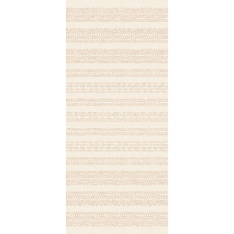 Cream border stripe fabric featuring an alternating design of lace like stripes