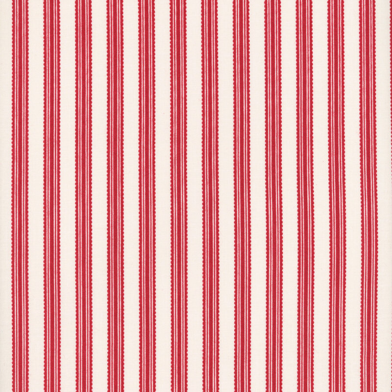 Cream fabric with red ribbon stripes.