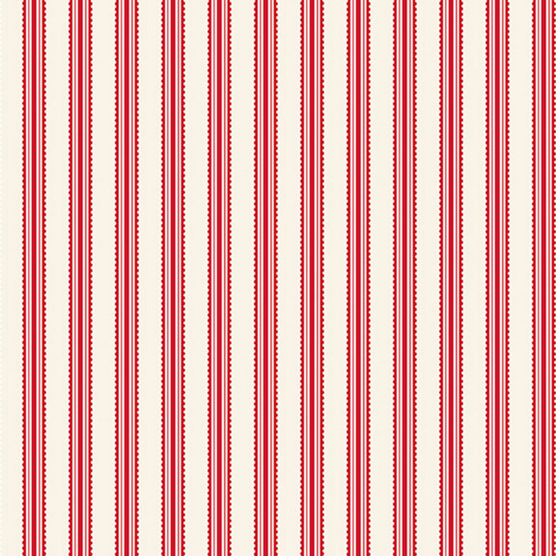 Cream fabric with red ribbon stripes.