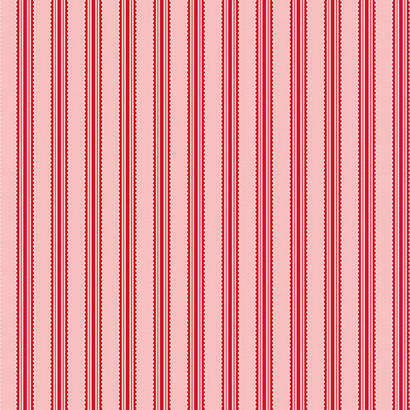 Pink fabric with red ribbon stripes.