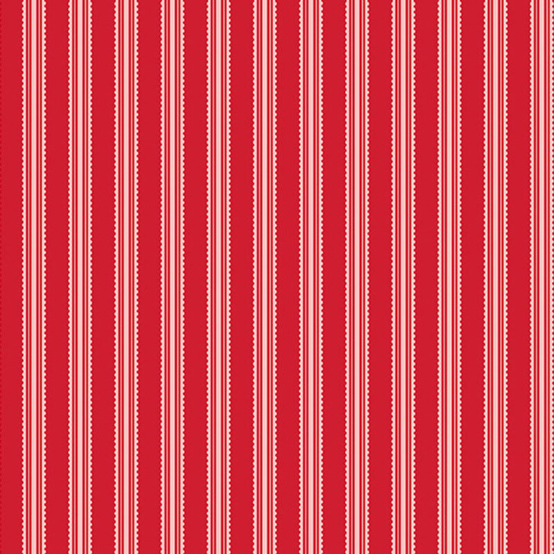 Red fabric with pink ribbon stripes.