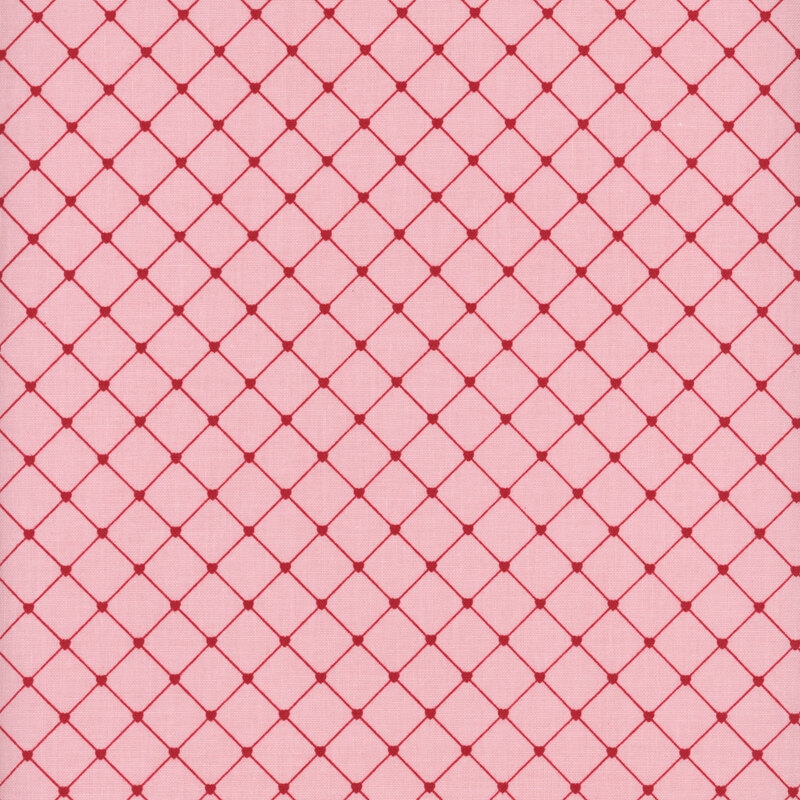 Pink fabric with a thin heart lattice design.