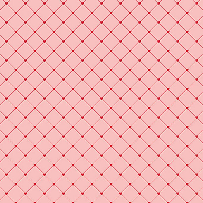 Pink fabric with a thin heart lattice design.