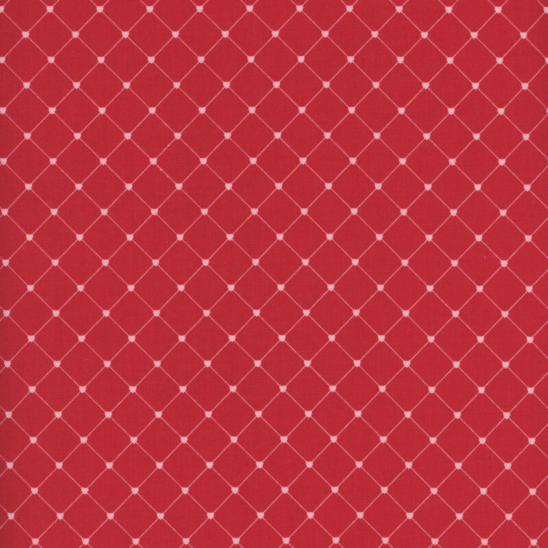 Red fabric with a thin heart lattice design.