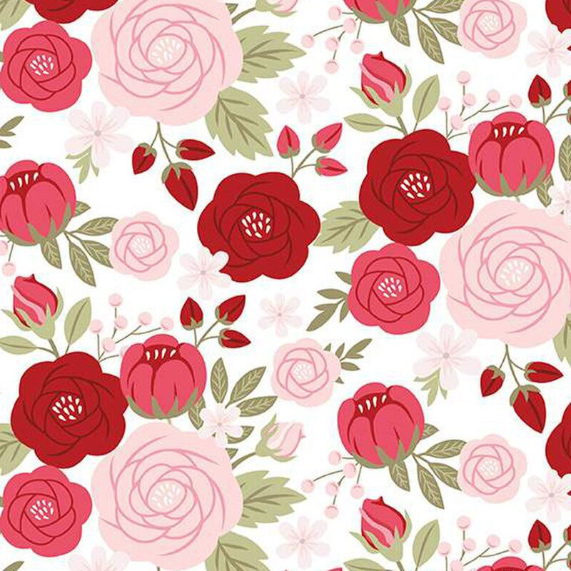 fabric pattern of roses scattered on a white background