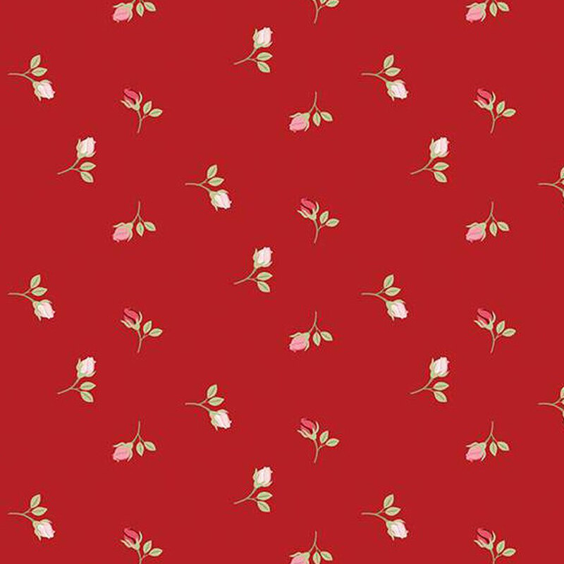 fabric pattern of roses on a red background