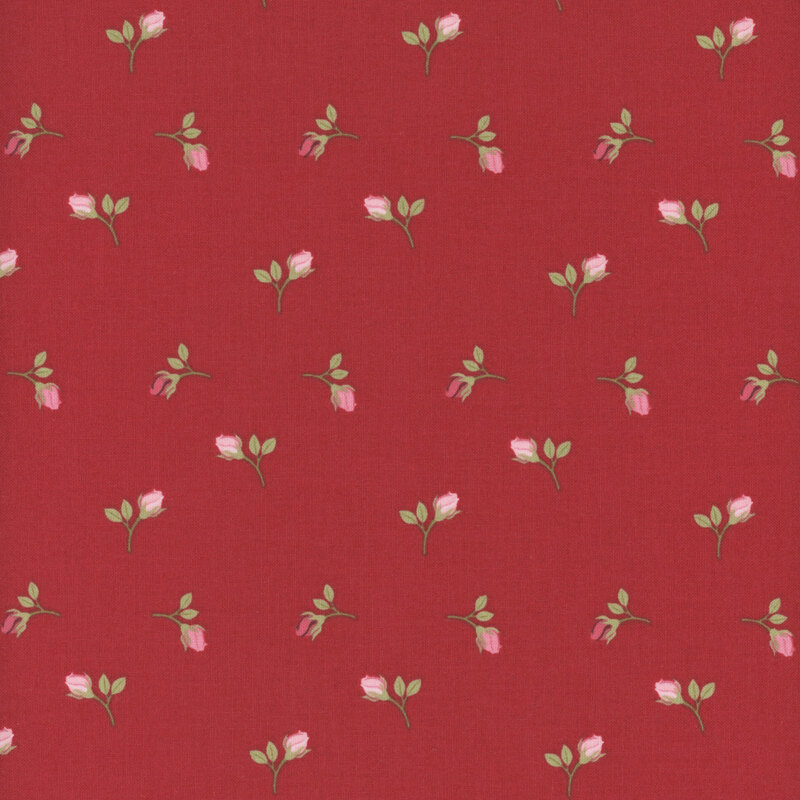 fabric pattern of roses on a red background
