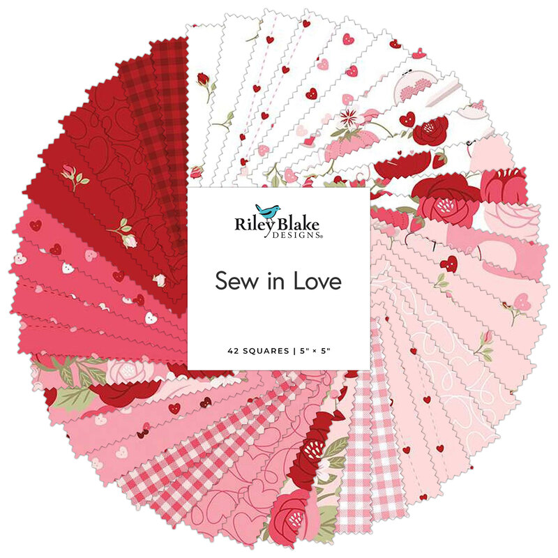 swirl fabric pattern of valentines day themed icons and hearts