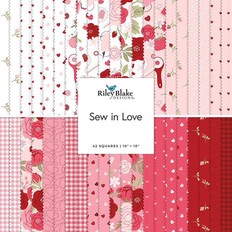  fabric collage pattern of valentines day themed icons and hearts