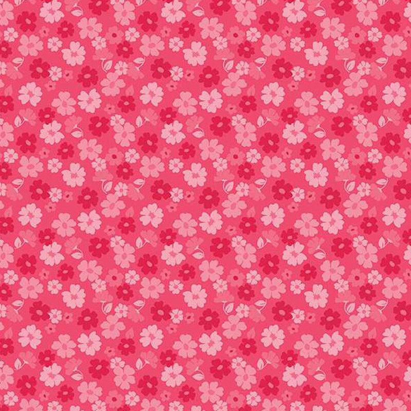 A repeating pattern of small flowers in shades of pink on a hot pink background.