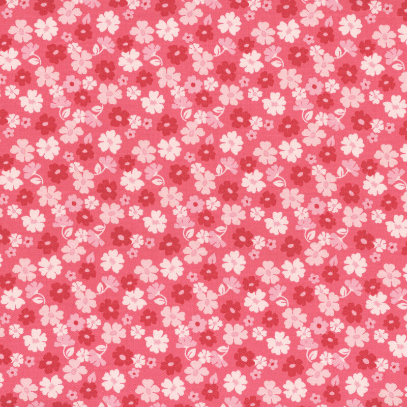A repeating pattern of small flowers in shades of pink on a hot pink background.