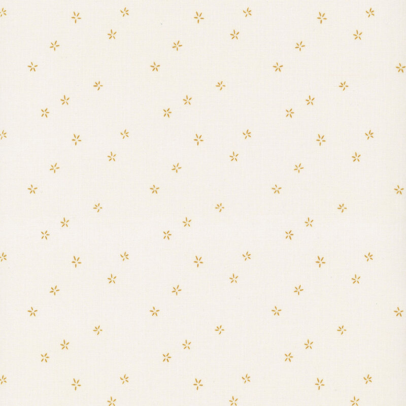 Simplified gold stars tossed on a very light cream background.