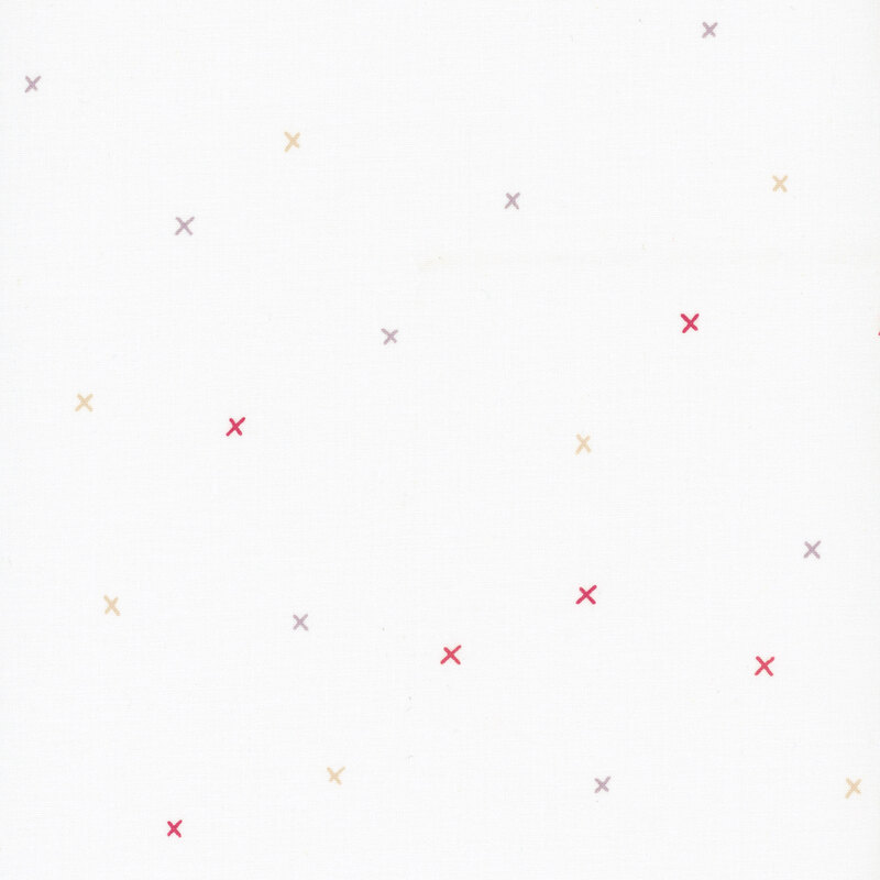 Multicolor x's scattered on an off white background.