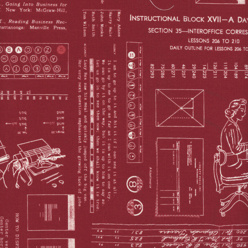 This red fabric adorned with an array of typing motifs.