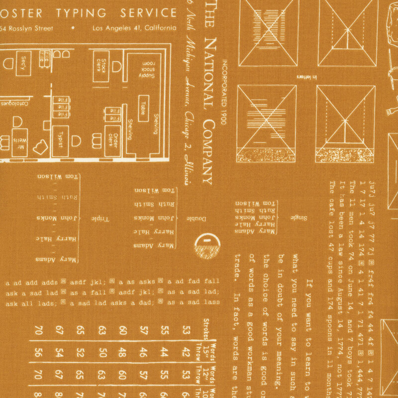 Brown fabric with a design that celebrates the art of writing and text.