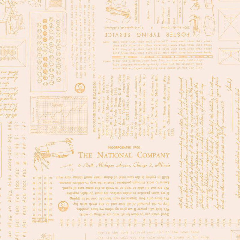 Fabric featuring vintage text, graphs, and illustrations related to postal services.