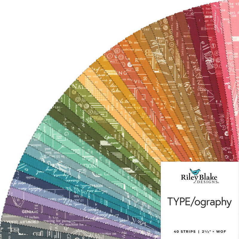 Colorful fabric swatches arranged in a circular pattern, labeled TYPE/ography by Riley Blake Designs.