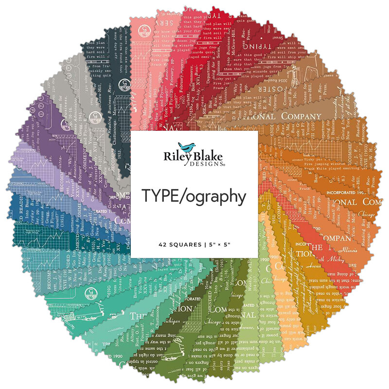 A circular arrangement of fabric swatches in various colors with a central label reading TYPE/ography.