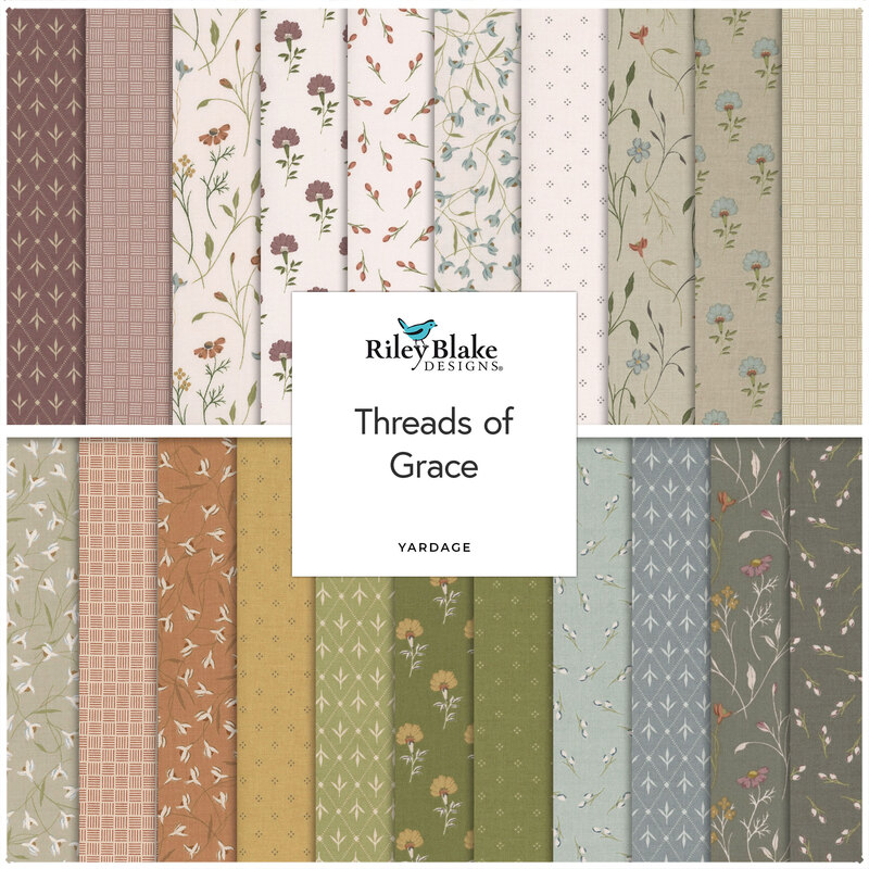 A stacked collage of the fabrics included in the Threads of Grace collection.