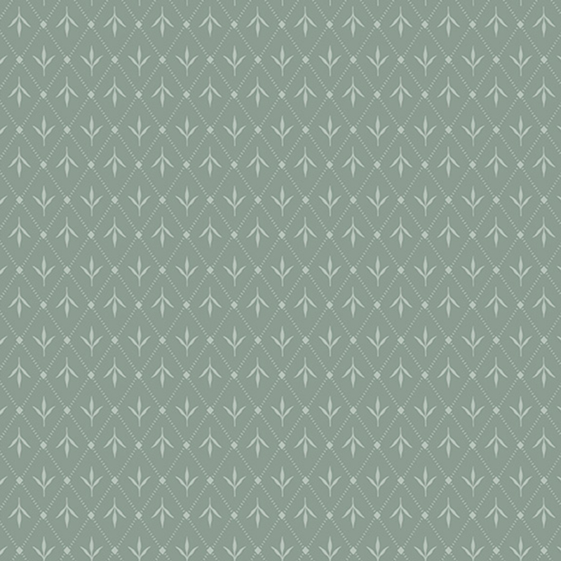 Medium teal fabric with a lattice design and leafy motifs.