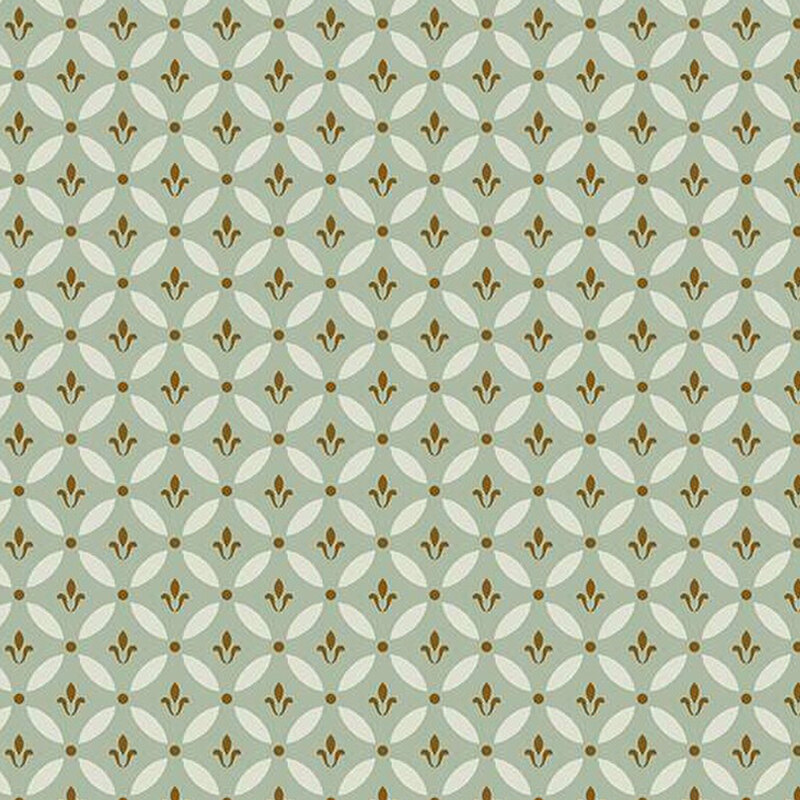 fabric pattern of geometric pattern of stylized floral motifs within circles