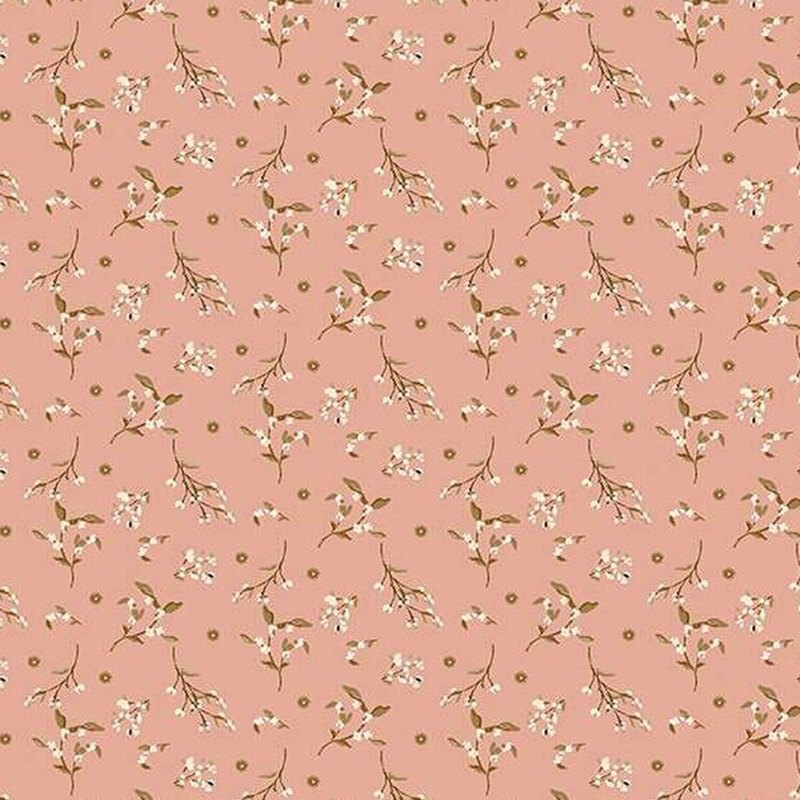 fabric pattern of leaves and florals on a pink background