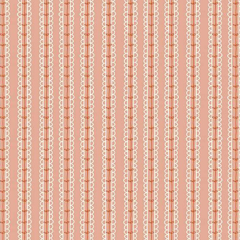 fabric of leaves on a vine in a stripped pattern all on a pink background