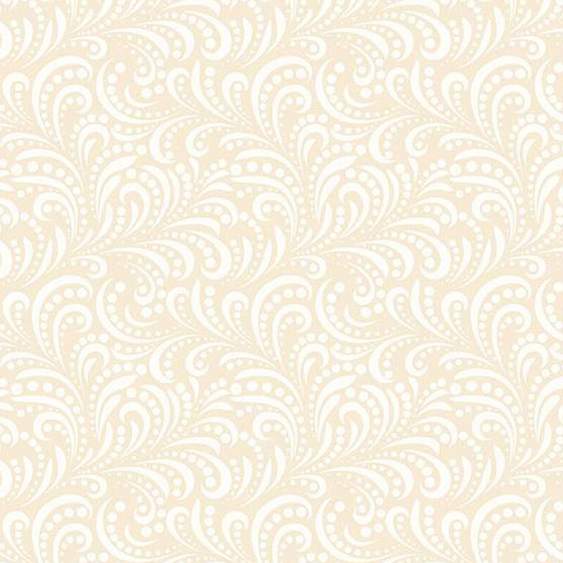 fabric pattern of white swirls on a cream background