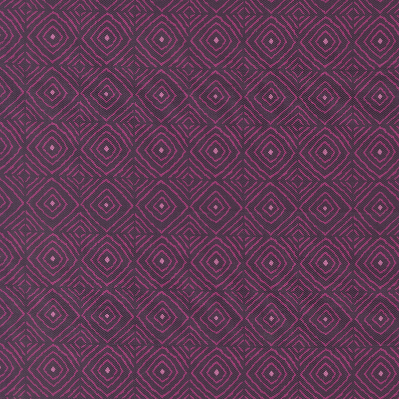 A repeating geometrical pattern of pink diamonds on a dark purple background.