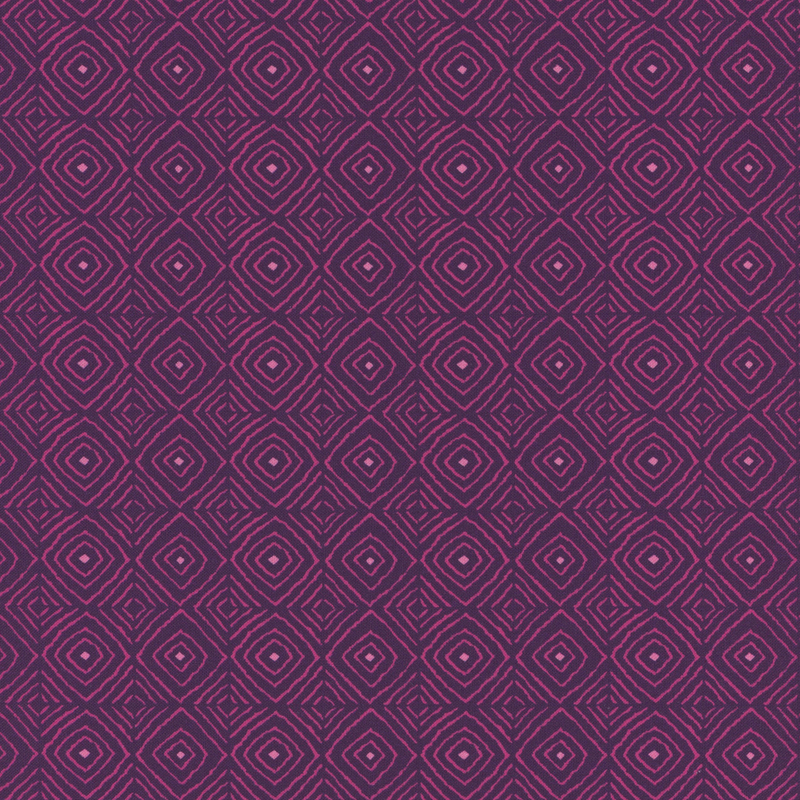 A repeating geometrical pattern of pink diamonds on a dark purple background.