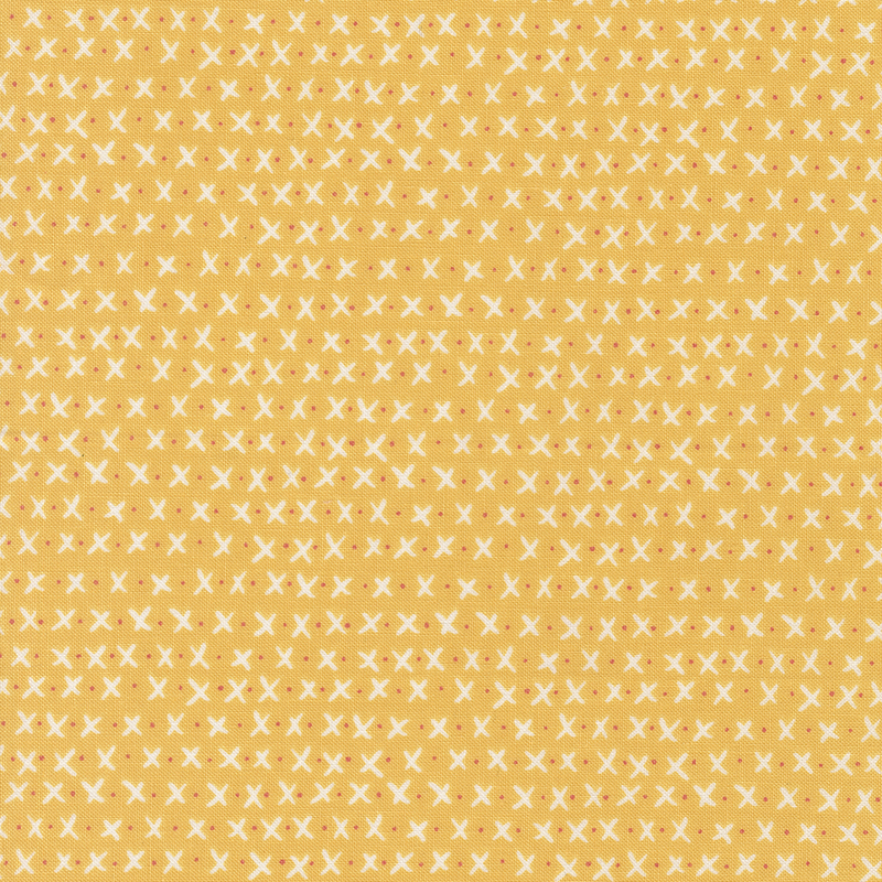 A repetitive pattern of small white X shapes on a golden yellow background.