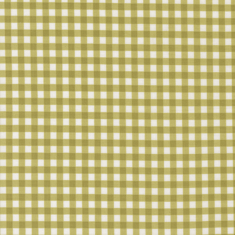 Olive green and white gingham fabric