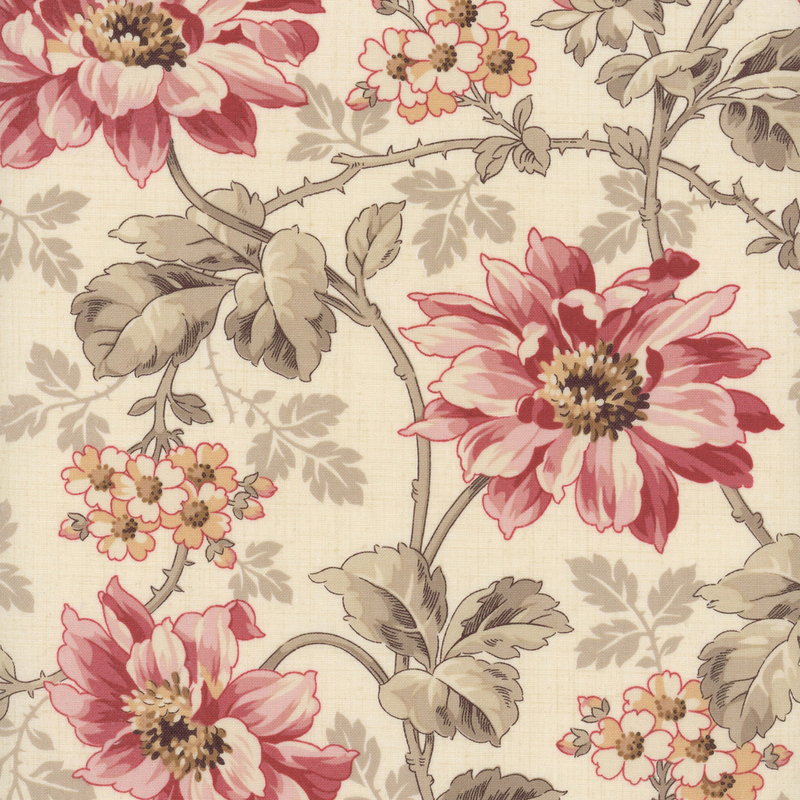 fabric pattern of flowers blooming on a tan neutral background