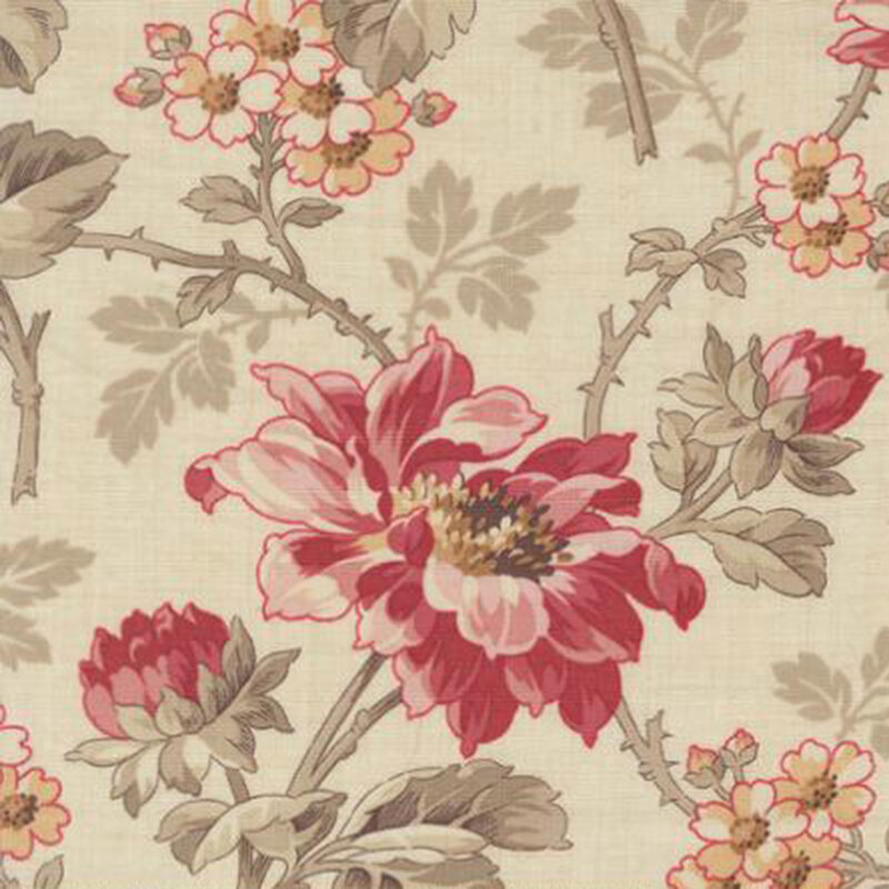 fabric pattern of flowers blooming on a tan neutral background