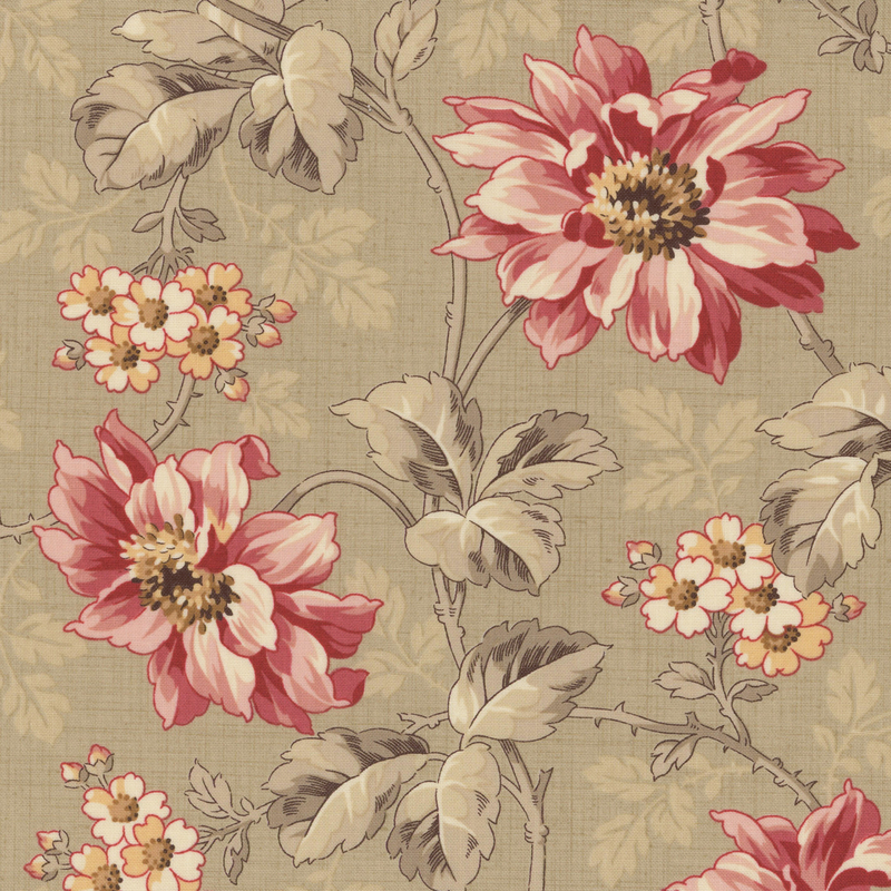 fabric pattern of flowers blooming on a tan background