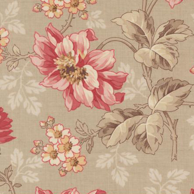 fabric pattern of flowers blooming on a tan background